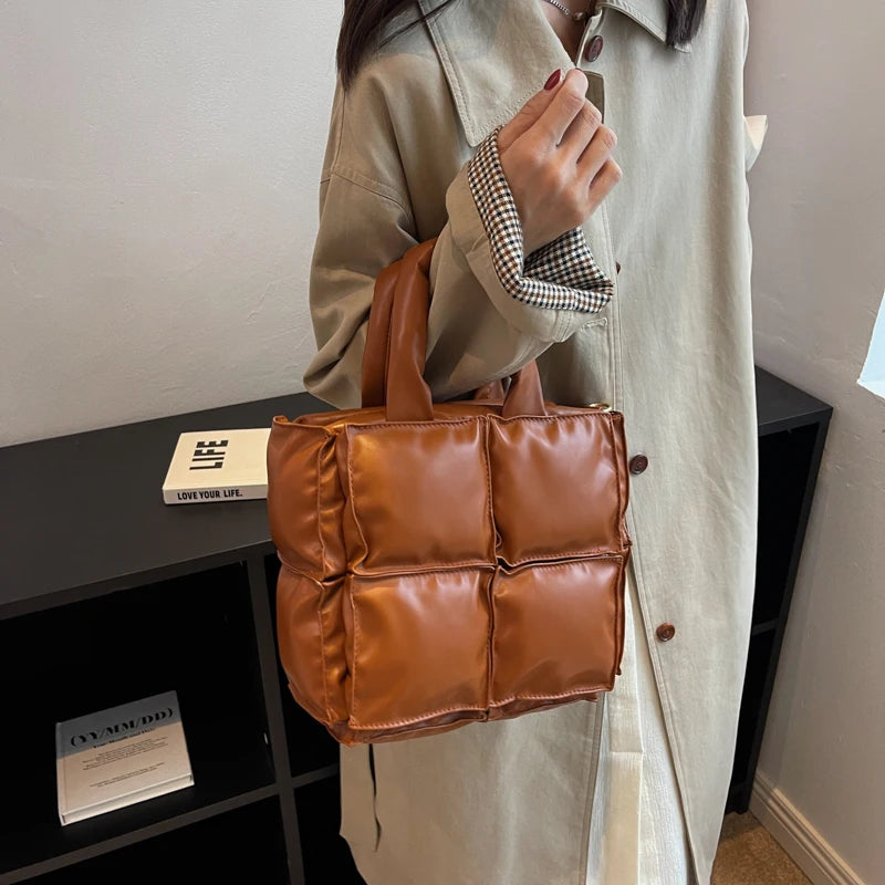 Women's Winter Padded Crossbody Shoulder Bag - Soft Leather Tote Handbag