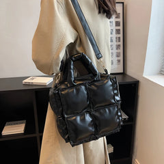 Women's Winter Padded Crossbody Shoulder Bag - Soft Leather Tote Handbag