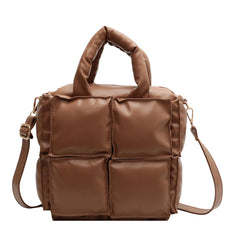 Women's Winter Padded Crossbody Shoulder Bag - Soft Leather Tote Handbag
