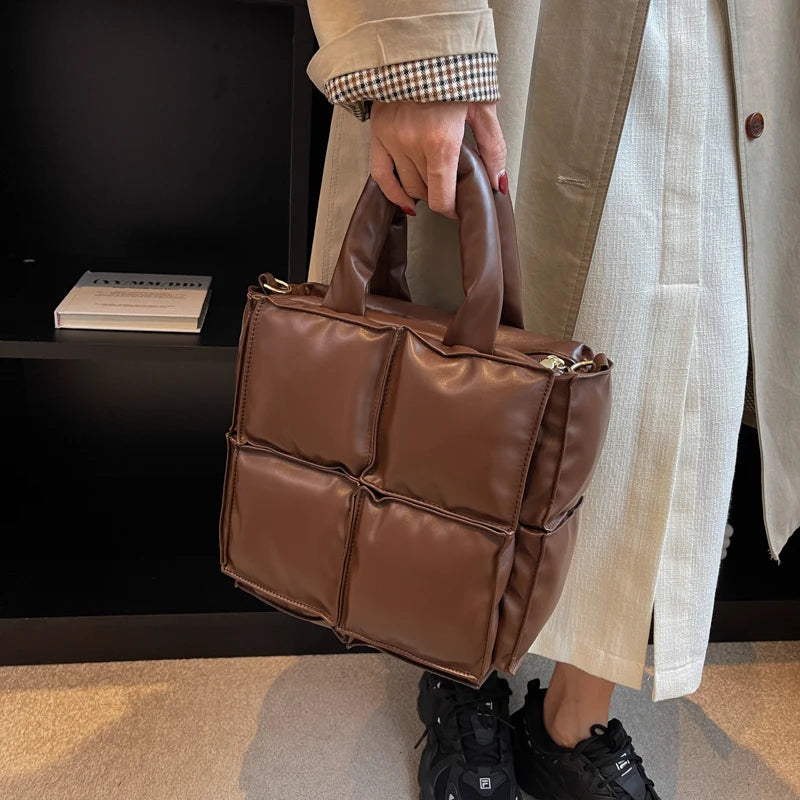 Women's Winter Padded Crossbody Shoulder Bag - Soft Leather Tote Handbag
