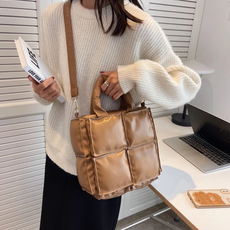 Women's Winter Padded Crossbody Shoulder Bag - Soft Leather Tote Handbag