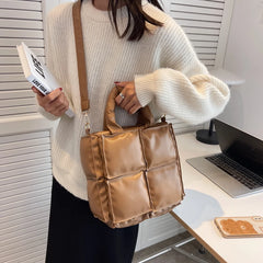 Women's Winter Padded Crossbody Shoulder Bag - Soft Leather Tote Handbag