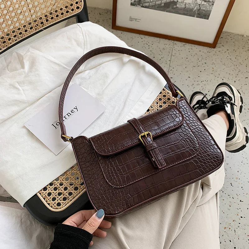 Crocodile Pattern Shoulder Bag Small Square Bag Pure Portable Small Bag