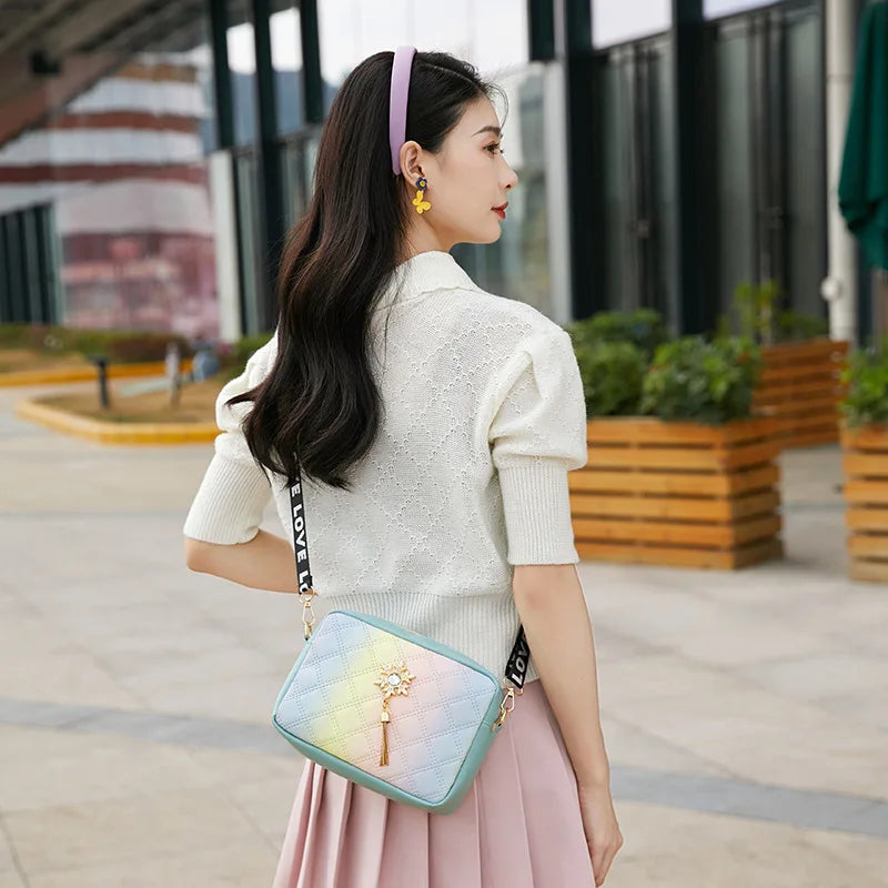 Gradient Small Square Bag Crossbody Tassel Shoulder Bag
