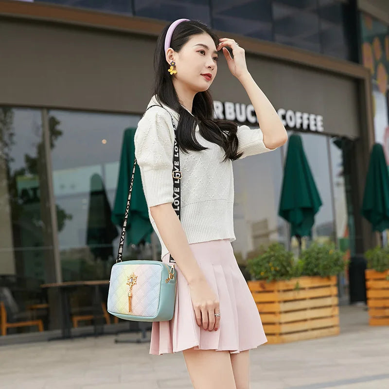 Gradient Small Square Bag Crossbody Tassel Shoulder Bag