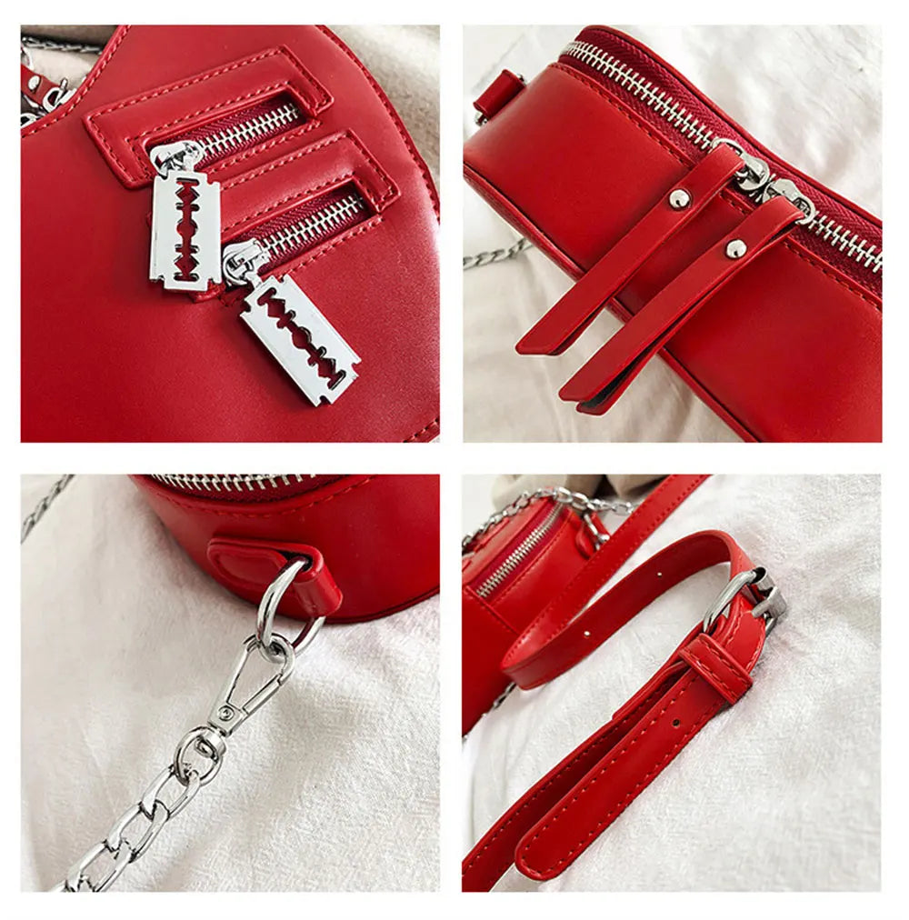 Gothic Heart Shaped Chain Bag Women's Purses and Handbags Crossbody Bag