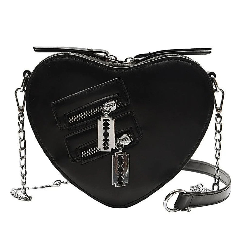 Gothic Heart Shaped Chain Bag Women's Purses and Handbags Crossbody Bag