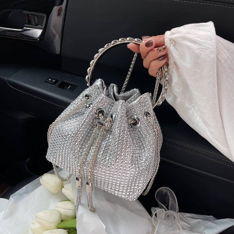 Chain Shoulder Bags Diamond Bucket Crossbody Bags Casual Tote Bags