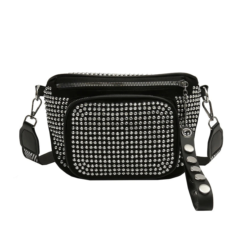 Wide Strap Shoulder Bags Rivet Crossbody Bags Saddle Chest Bags