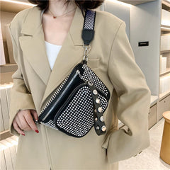 Wide Strap Shoulder Bags Rivet Crossbody Bags Saddle Chest Bags