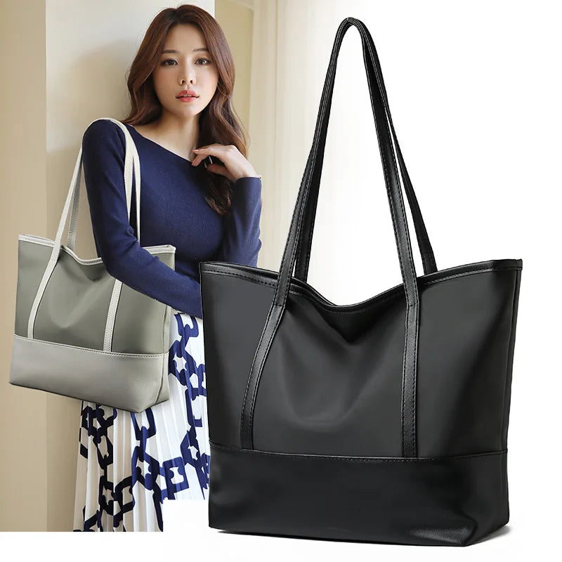 Women's Oxford Shoulder Tote Bag Large Capacity Mom Shopping Contrast Bag