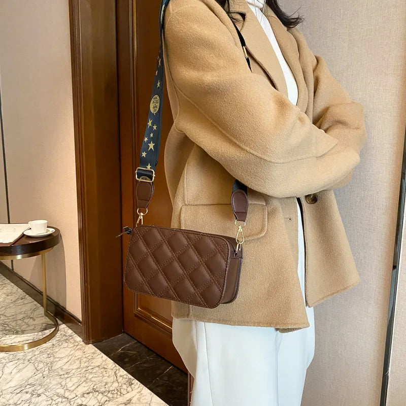 Women's Rhombus Embroidery Messenger Bag Small Square Shoulder Bag