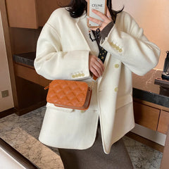 Women's Rhombus Embroidery Messenger Bag Small Square Shoulder Bag