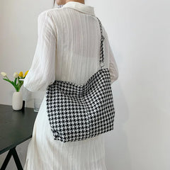 Women's Houndstooth Tote Bag Casual Crossbody Handbag Shoulder Female Bags