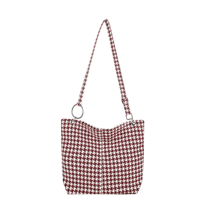 Women's Houndstooth Tote Bag Casual Crossbody Handbag Shoulder Female Bags