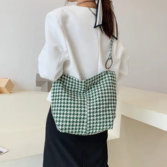 Women's Houndstooth Tote Bag Casual Crossbody Handbag Shoulder Female Bags