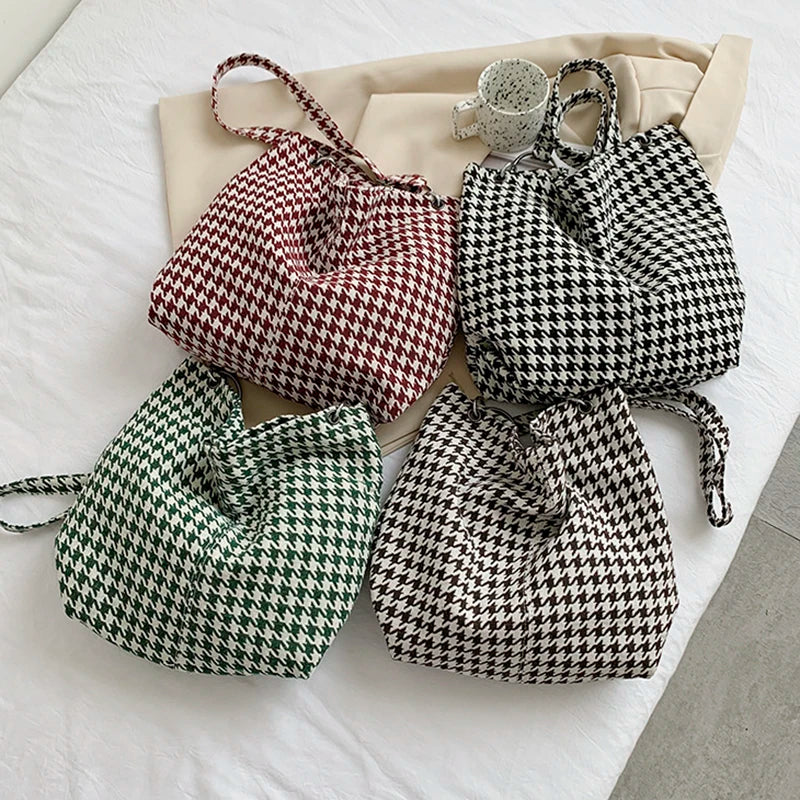 Women's Houndstooth Tote Bag Casual Crossbody Handbag Shoulder Female Bags