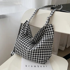 Women's Houndstooth Tote Bag Casual Crossbody Handbag Shoulder Female Bags