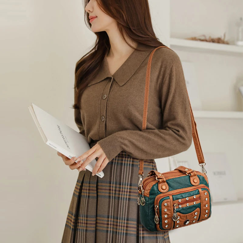 Vintage PU Leather Messenger Bags Ladies Handbags Retro Shoulder Crossbody Bag