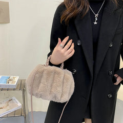 Women's Winter Handbag Fluffy Tote Woven Handle Small Crossbody Bags