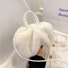 Women's Winter Handbag Fluffy Tote Woven Handle Small Crossbody Bags
