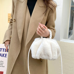 Winter Handbag Fluffy Tote Bags Woven Carry Handle Small Mini Crossbody Bags