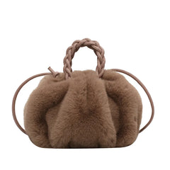 Women's Fluffy Tote Bag with Woven Handle