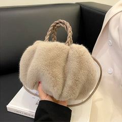 Women's Winter Handbag Fluffy Tote Woven Handle Small Crossbody Bags