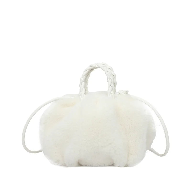 Women's Winter Handbag Fluffy Tote Woven Handle Small Crossbody Bags