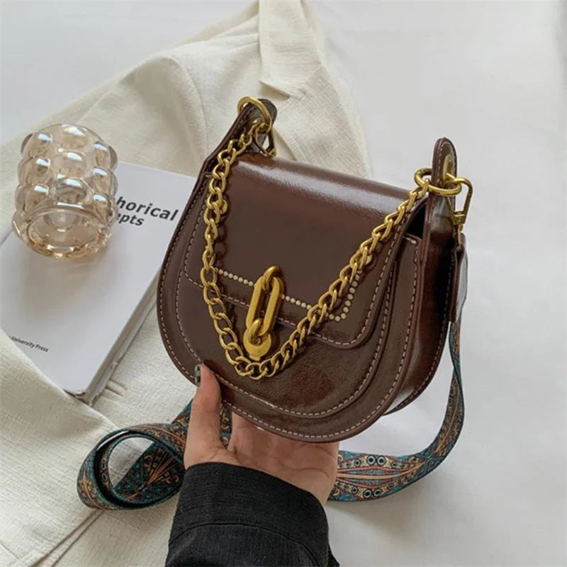 Women's Crossbody Chain Bag Wide Shoulder Straps