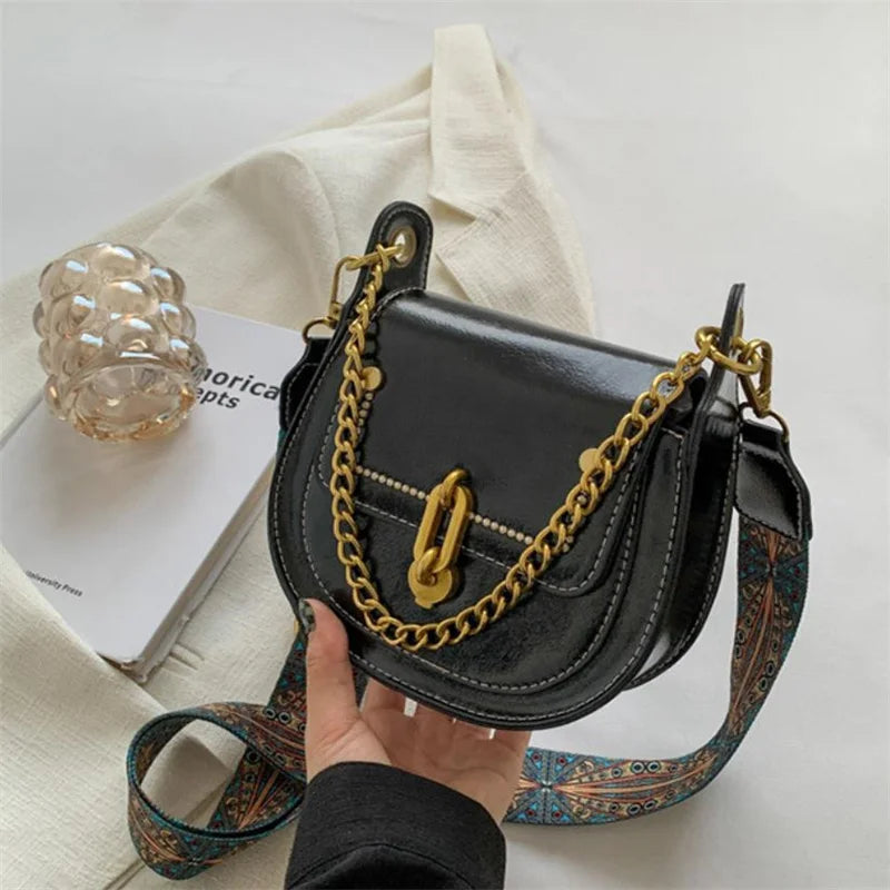 Women's Crossbody Chain Bag Wide Shoulder Straps