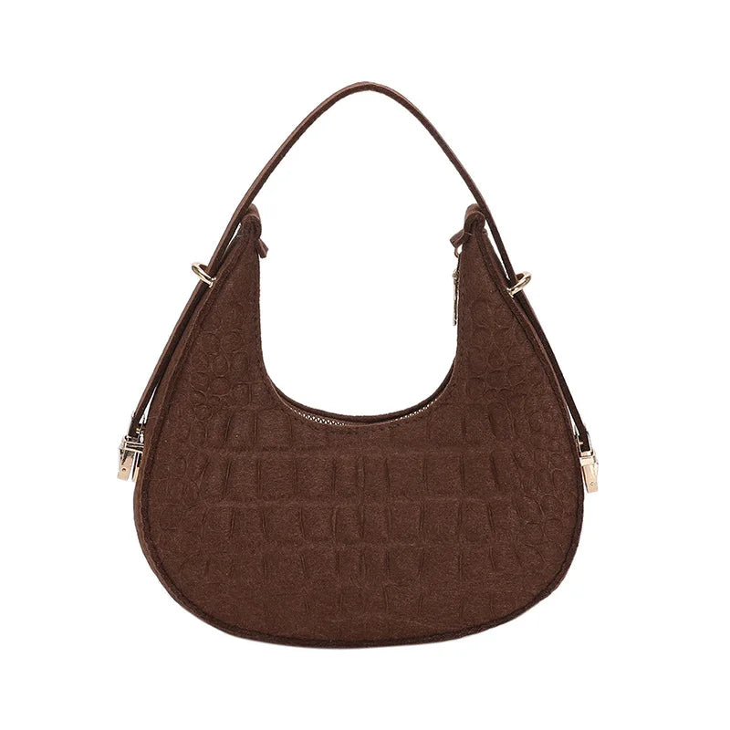 Women's Felt Crocodile Underarm Bag Autumn Winter Retro Shoulder Bag