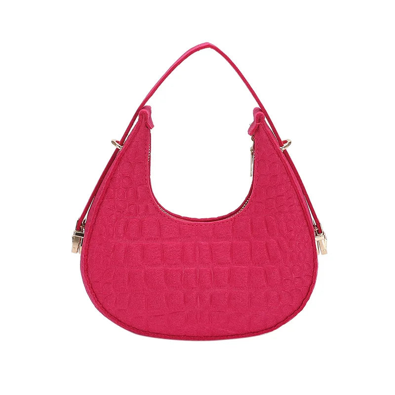 Women's Felt Crocodile Underarm Bag Autumn Winter Retro Shoulder Bag