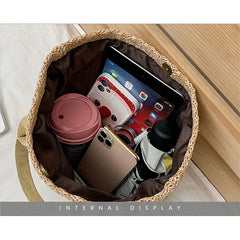 Women's Patchwork Straw Woven Beach Bag for Vacation