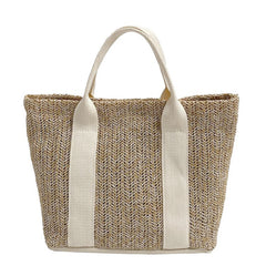 Women's Patchwork Straw Woven Beach Bag for Vacation