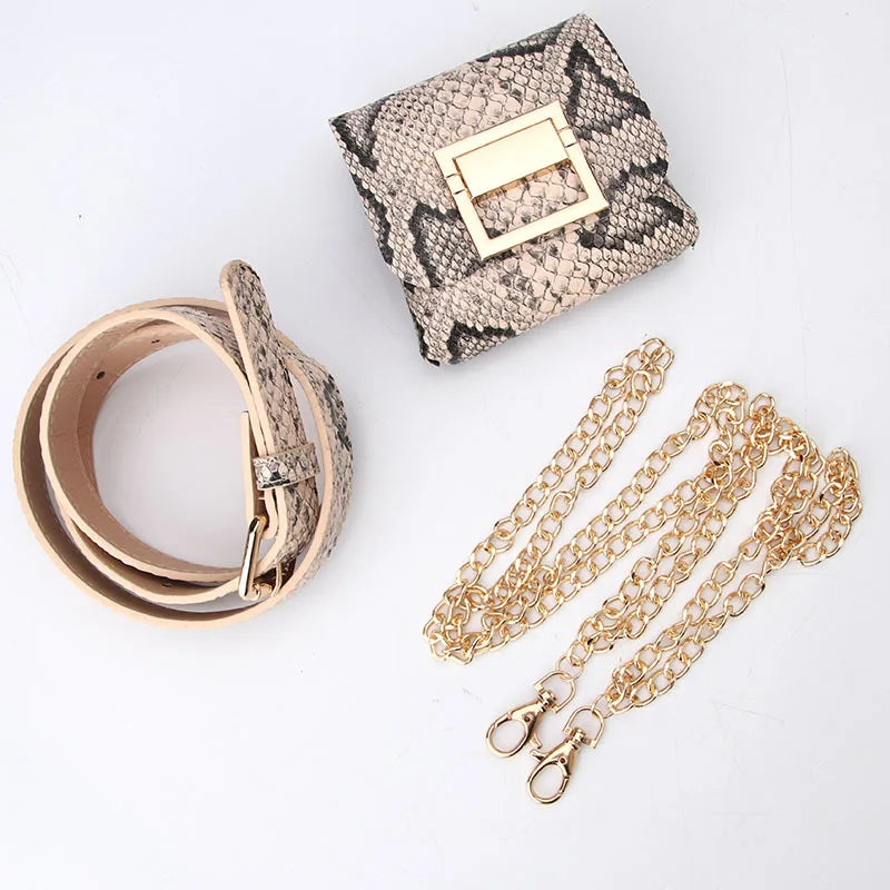 Leopard Chain Messenger Bag Waist Bag with Detachable Shoulder Strap