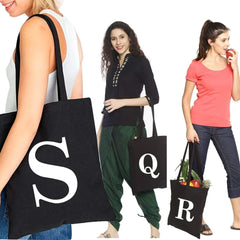 Women's Initial Name Pattern Canvas Shoulder Bag