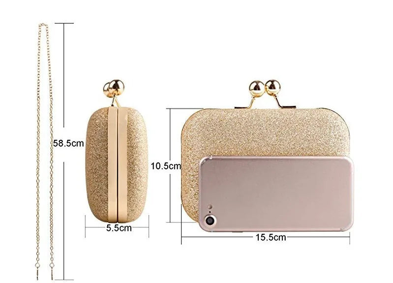 Women's Bling Evening Party Handbag Wedding Ball Clutch Bag with Chain