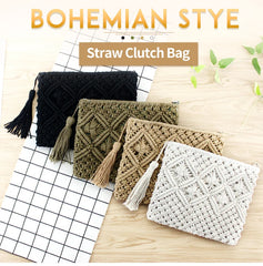 Bohemian Style Straw Woven Clutches Bags with Tassel Causal Handbag