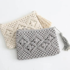 Bohemian Style Straw Woven Clutches Bags with Tassel Causal Handbag