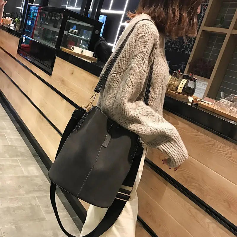 Vintage Matte PU Shoulder Bag Large Tote Handbag