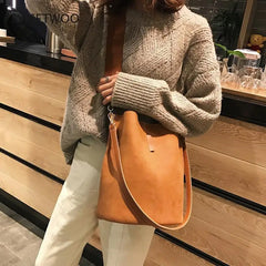 Vintage Matte PU Shoulder Bag Large Tote Handbag