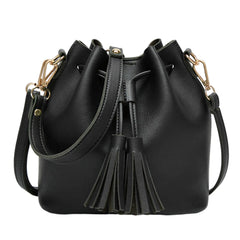 Women's Bucket Shoulder Bag Drawstring Hobo Handbag PU Leather Satchel