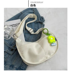 Women's Canvas Crossbody Bag Solid Shoulder Student Half Moon Purse