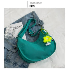 Women's Canvas Crossbody Bag Solid Shoulder Student Half Moon Purse