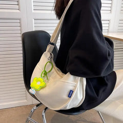 Women's Canvas Crossbody Bag Solid Shoulder Student Half Moon Purse