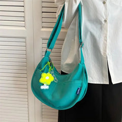 Women's Canvas Crossbody Bag Solid Single Shoulder Student Half Moon Bag