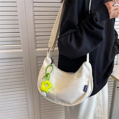 Women's Canvas Crossbody Bag Solid Shoulder Student Half Moon Purse