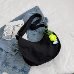Women's Canvas Crossbody Bag Solid Shoulder Student Half Moon Purse