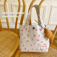 Lovely Flower Handbag - Girls Canvas Eco Bag - Japanese Lunch Bag